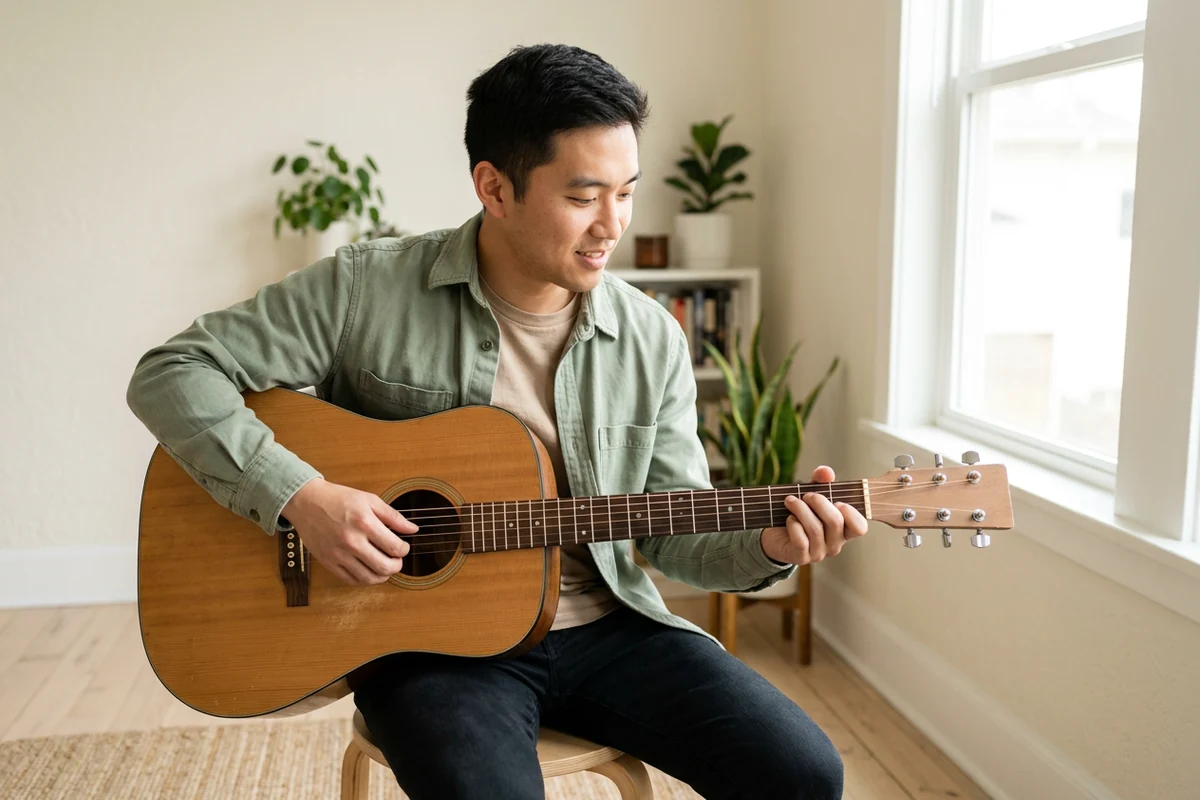 Close-up of an acoustic guitar