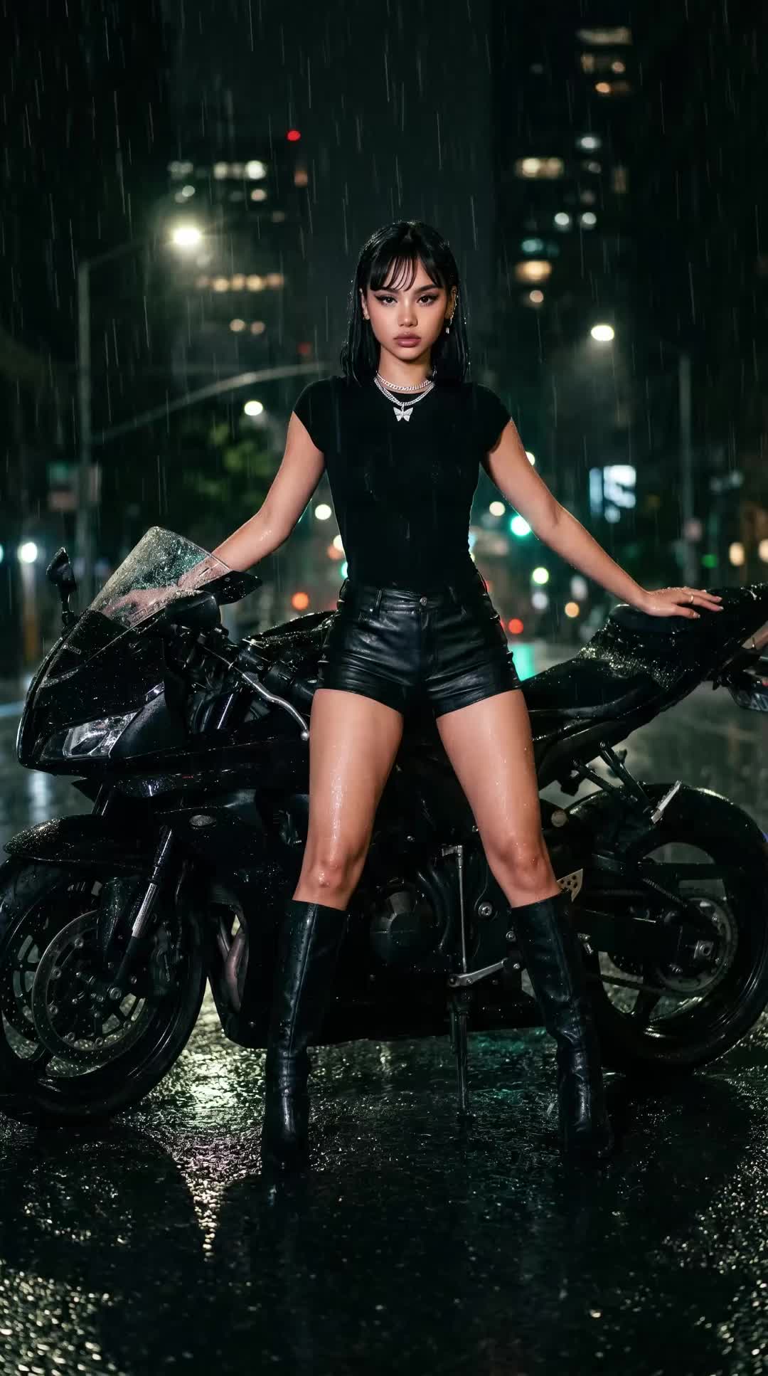 Rain Motorcycle Night